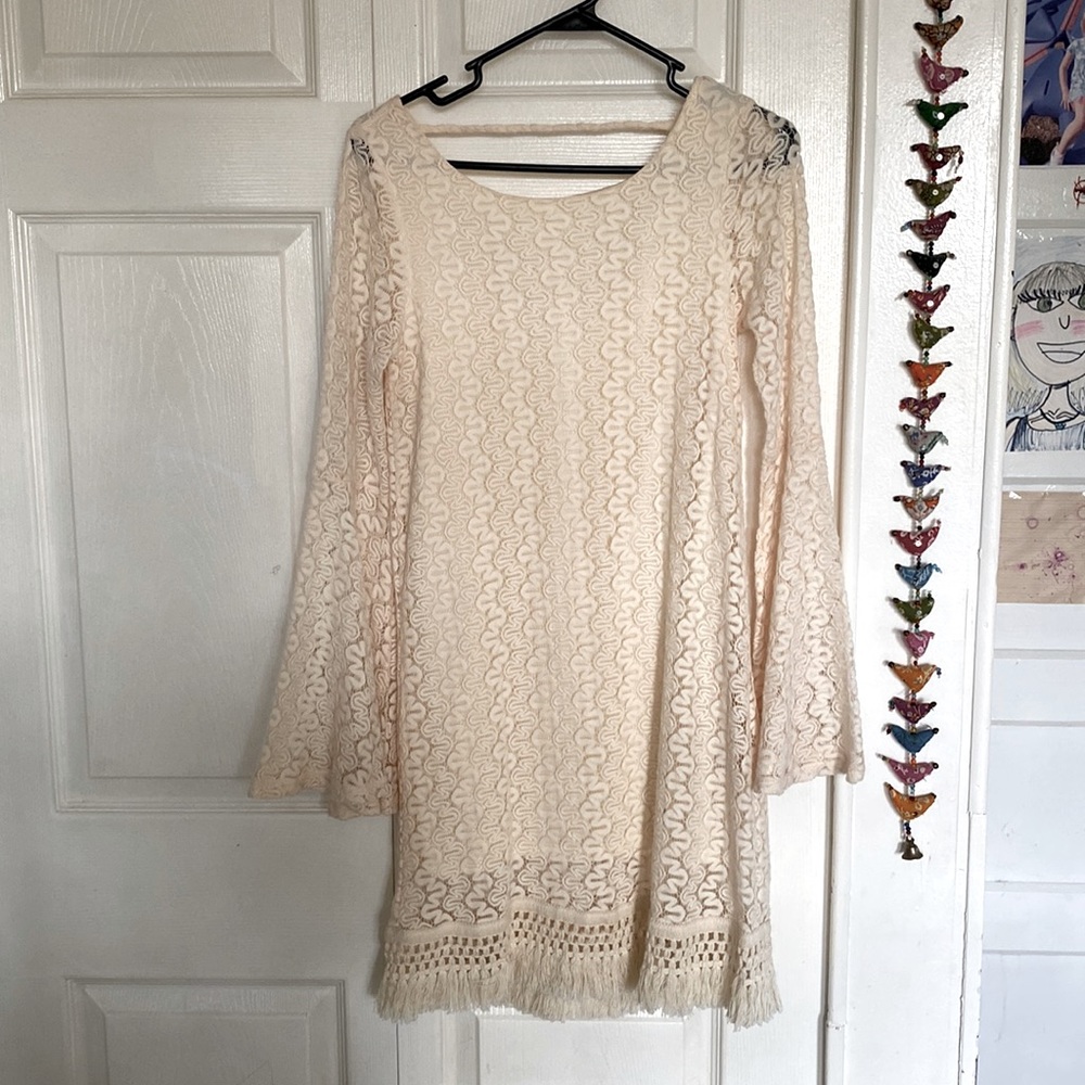 Love, Fire lace, bell sleeves, cream dress, size small. Never worn!